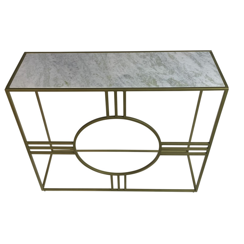Contemporary Gold 36.5" Console Table with Durable Marble and Iron Construction, White, Gold