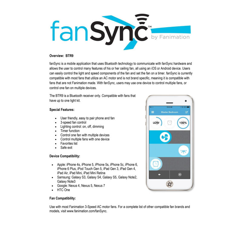 fanSync - Ceiling Fan Bluetooth Receiver