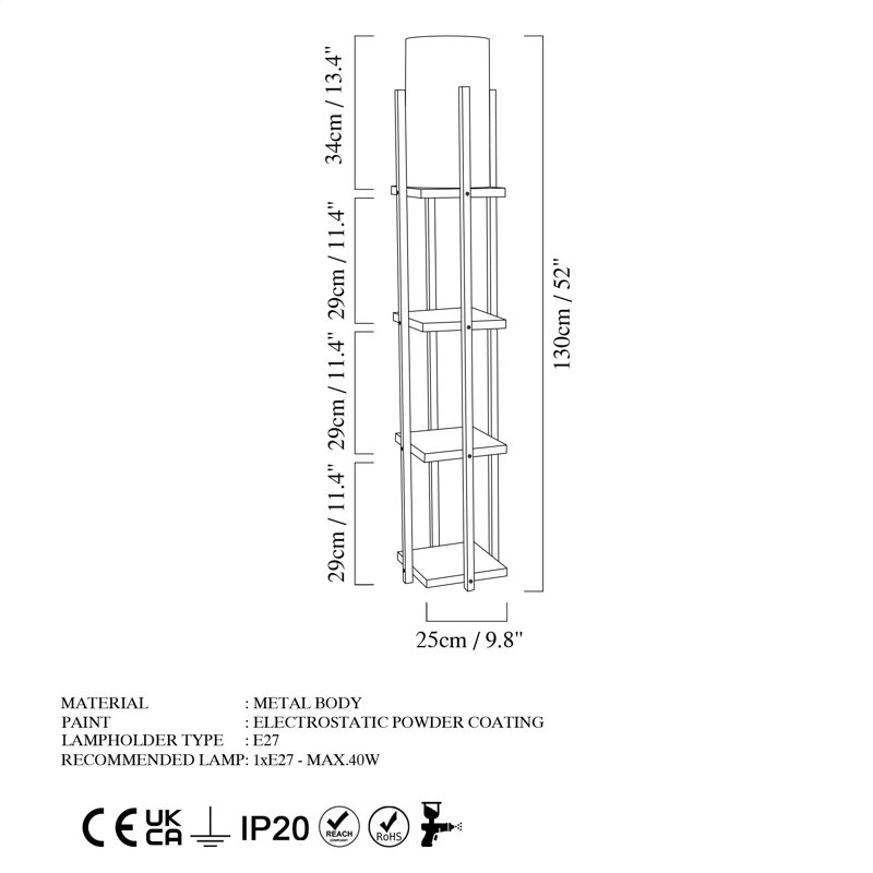 Lampe trépied 66,81 po Cawe, Blanc, Or