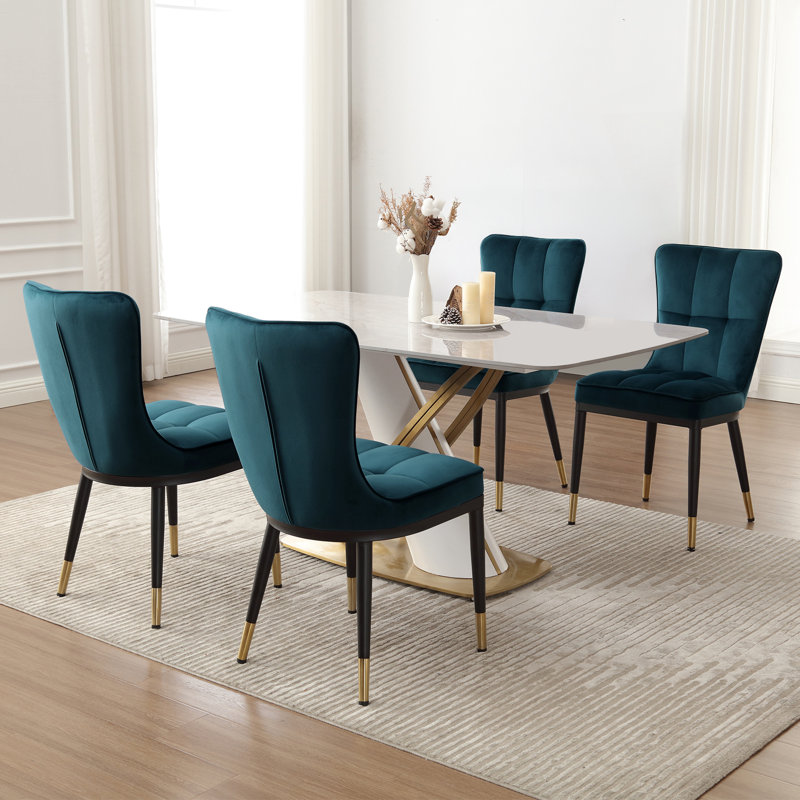 Guitierrez Velvet Upholstered Parsons Chair, Blue