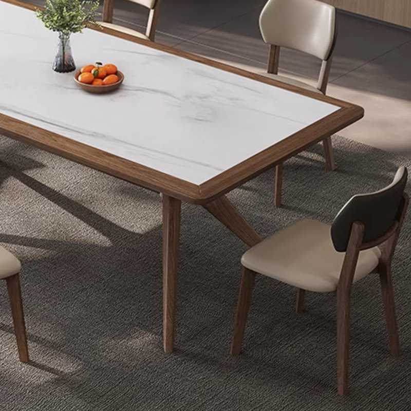 Innovative Ash Rock Slab Mmbedded Dining Table Set, 29.52"H x 55.11"L x 31.49"W