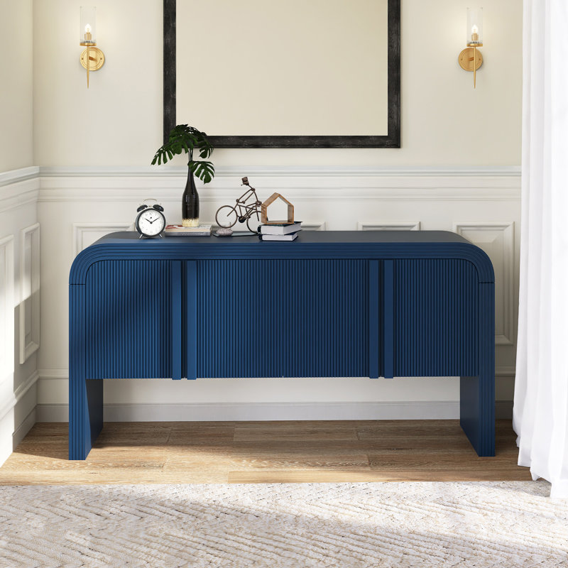 Armoire de rangement en bois à motif de vagues de 63 po avec tablette réglable, Bleu