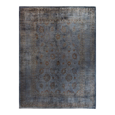 Tapis gris foncé / brun / ivoire surteint de conception unique 10 pi 4 po x 13 pi 9 po Overdyed