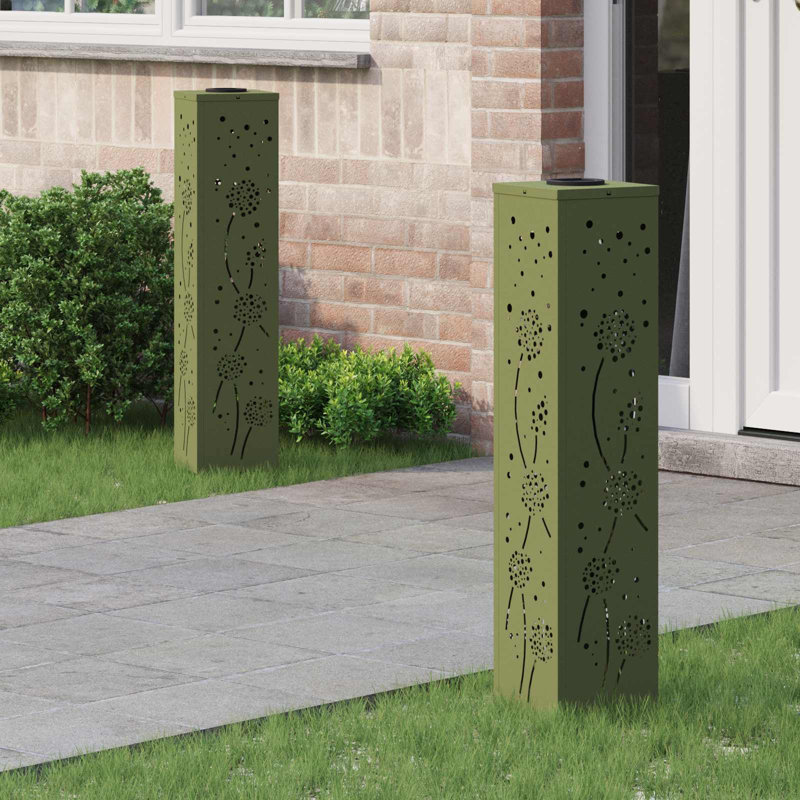 Solar Powered Steel Pathway Light, 80cm H x 18cm W x 18cm D, Olive Green