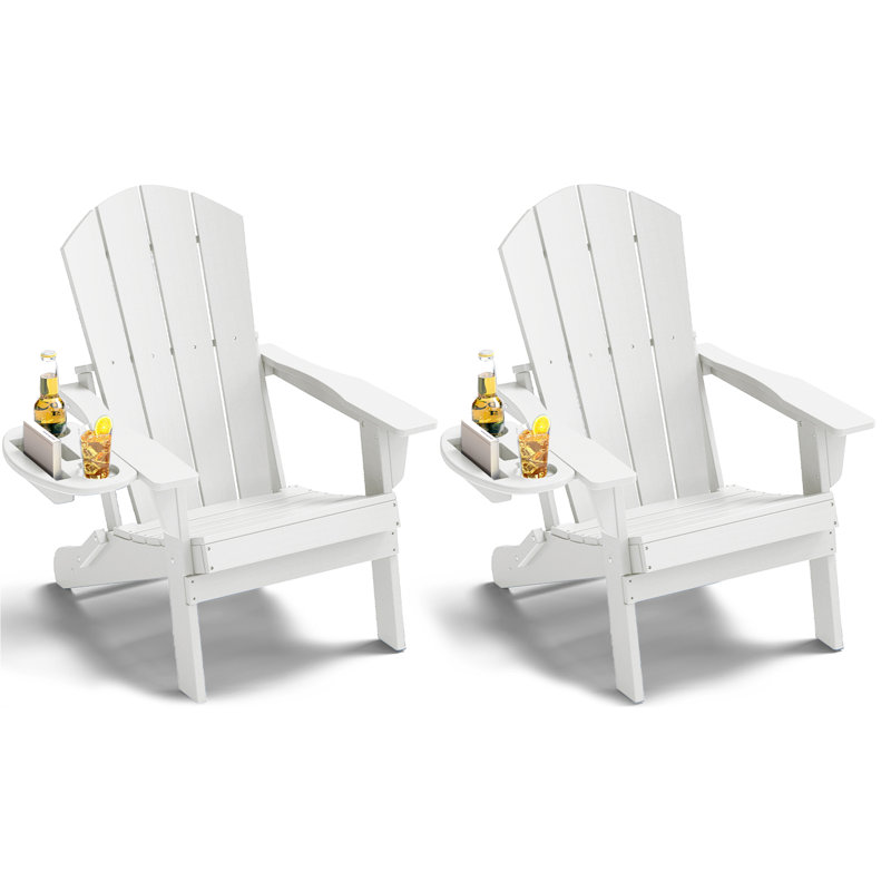 Chaise Adirondack pliante en PEHD avec porte-gobelet résistant aux intempéries, Blanc