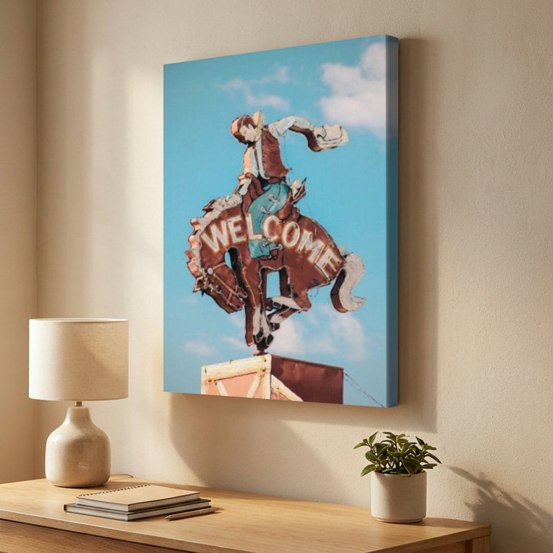 Art rétro sur toile tendue, "Cowboy" au néon