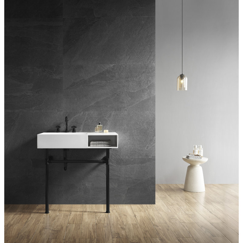 Kingston Brass Aurelius 36-Inch Solid Surface Console Sink With Stainless Steel Legs (8-Inch, 3-Hole), Matte Black