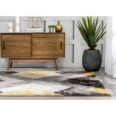 Marvale Gold Modern Geometric 3D Textured Rug