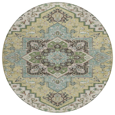 Tapis rond 8 po beige et vert