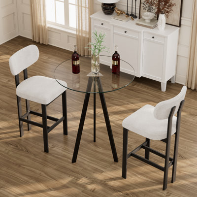 Modern Tempered Glass Round Bar Table Set With Upholstered Fabric Counter Height Barstools by George Oliver