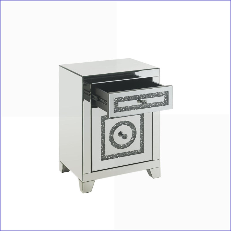 Table basse en faux miroir avec miroir pour le salon - 2 tiroirs avec arrêts de sécurité, entièrement assemblé
