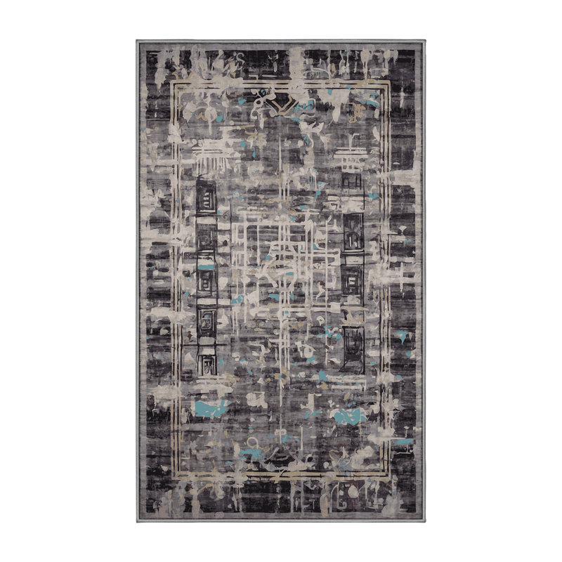 Tapis gris lavable à la machine, Rectangle 7 pi x 9 pi