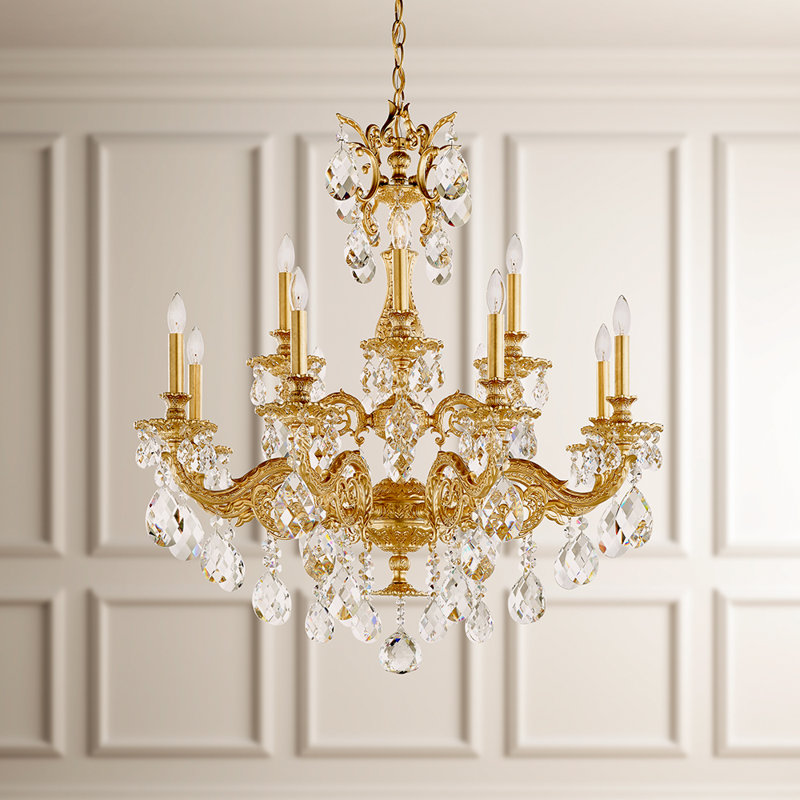 Milano 12 - Light Chandelier, French Gold, Clear Crystals from Swarovski