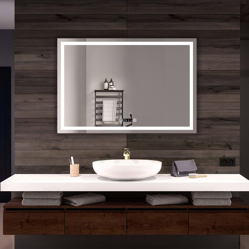 Miroir de salle de bain/ meuble-lavabo biseauté avec éclairage Laniel, 32 po x 47 po