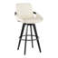 Ensemble de 2 tabourets pivotants à hauteur fixe avec siège en similicuir brun clair, pieds en bois noir et repose-pieds rond en métal intégré pour un confort stable.
