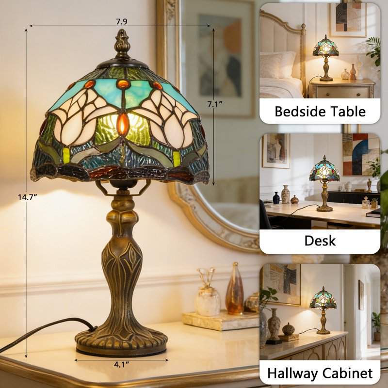 14.7"H Tiffany Tulip Stained Glass Table Lamp With Bulb