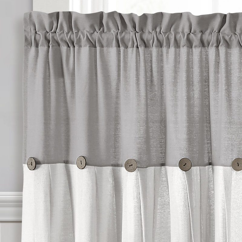 Linen Button Cotton Blend Tailored Cafe Curtain, 29" W x 36" L, Gray/White