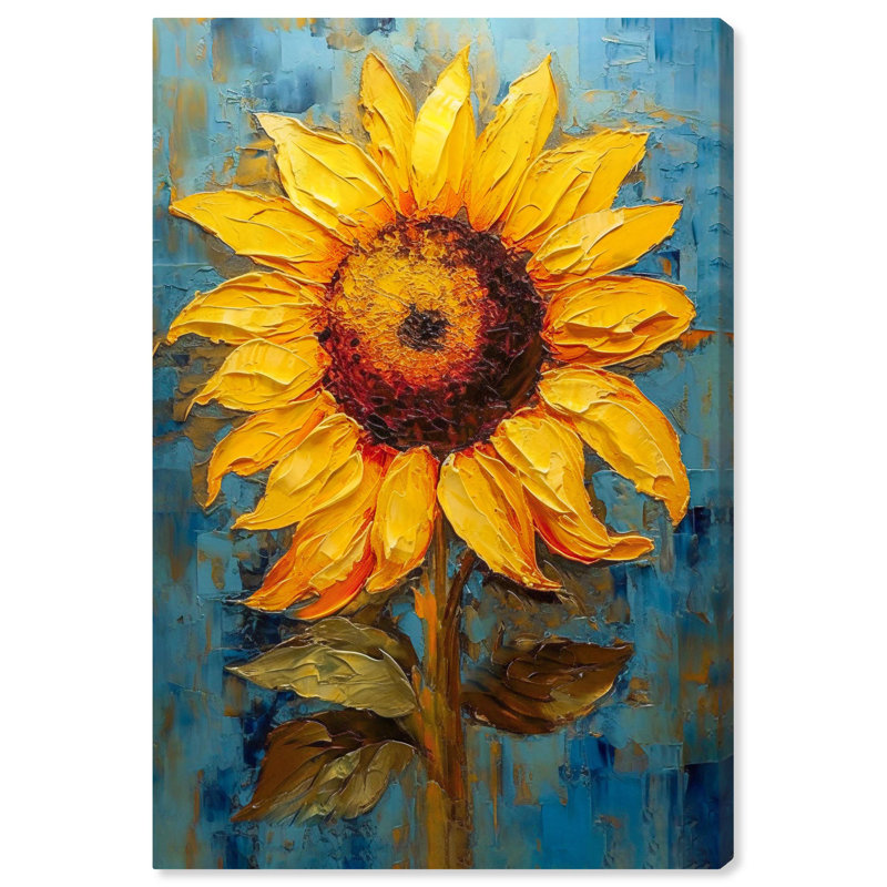Impressionist Yellow Sunflower Canvas Art with Pine Frame