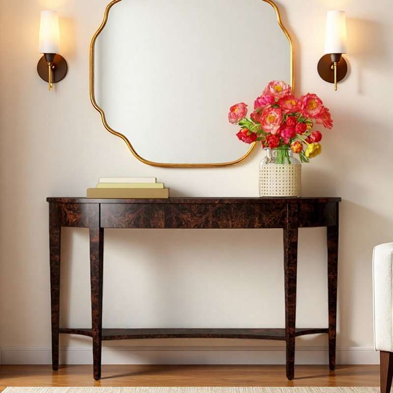 French Vintage Solid Wood Console Table, 31.5" H x 47.2" W x 13.8" D, Black Veining