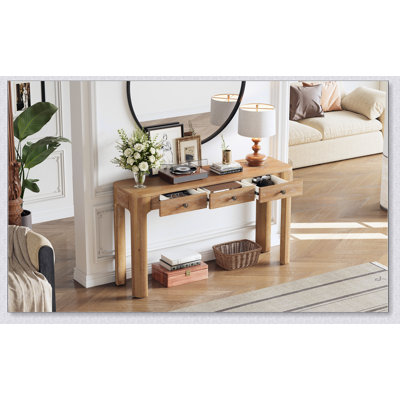 Console rustique avec coins arrondis pour la sécurité, table d'entrée avec 3 tiroirs dissimulés, table de canapé robuste avec des pieds épais pour le couloir et le salon