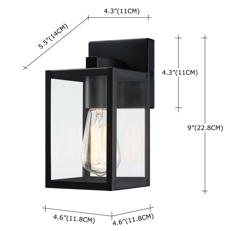 Lanterne murale d'extérieur 1 lumière H 10 "avec finition noir mat, Noir, H 10 po x l 4,6 po x P 5,5 po