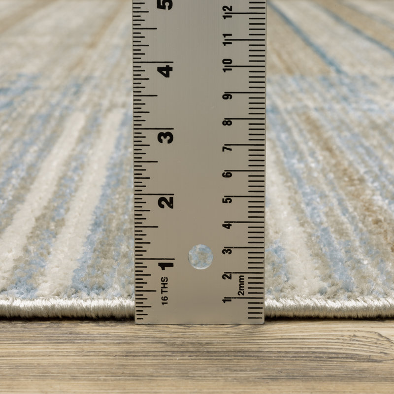 Brice Power-Loom recyclé P.E.T. Tapis géométrique bleu / beige, Rectangle 7 pi 10 po x 10 pi 10 po