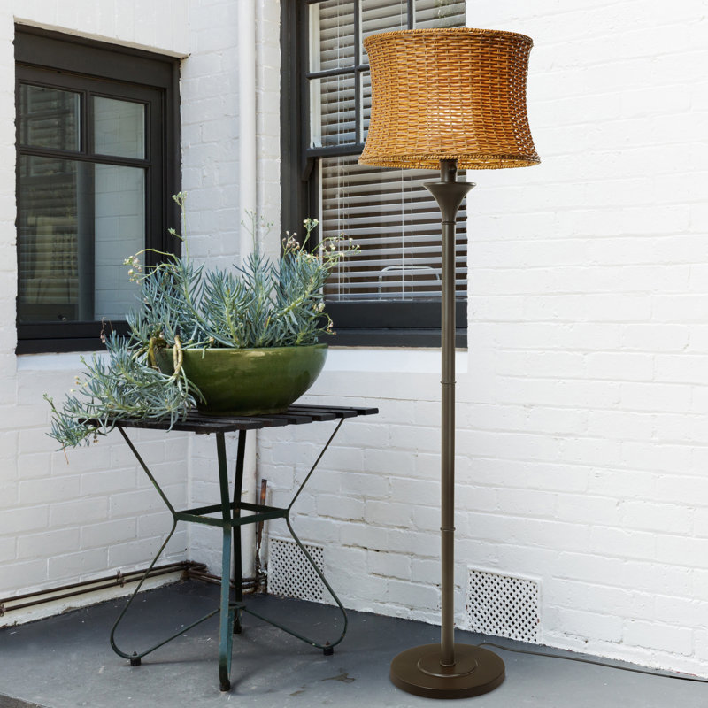 Evert 59.5"H Outdoor Basket Weave Floor Lamp, Brown