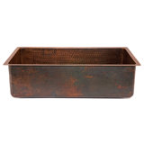 33" Antique Hammered Copper Kitchen Single Basin Sink with Matching Drain and Accessories