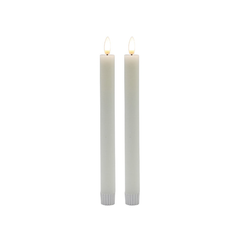 2 Pc Med Flameless Taper Candle, White