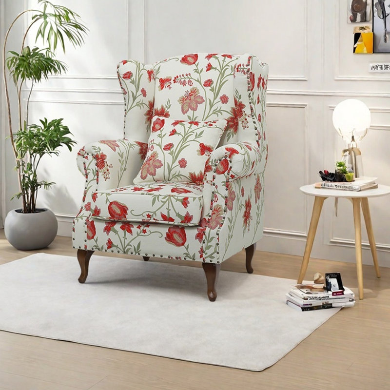 Chenille jacquard and studded recliner, Red