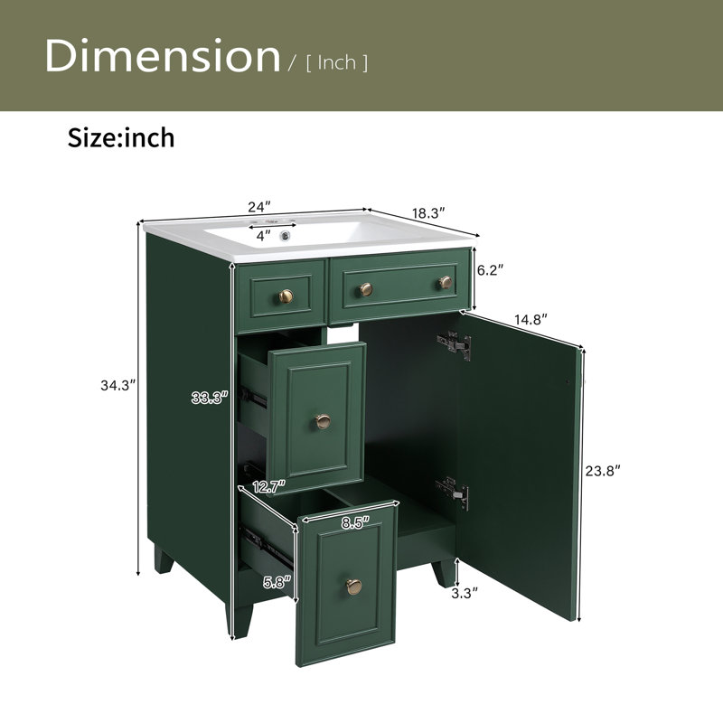 Meuble-lavabo 24 po avec lavabo en céramique, Vert