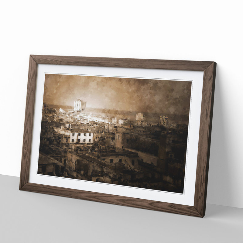 Cuba Skyline - Picture Frame Painting, Walnut Framed, 27cm H x 36cm W x 2cm D