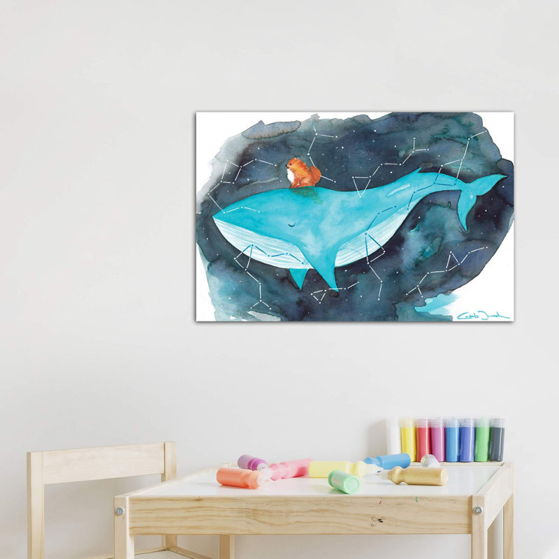 Baleine Pomi - imprimé, H 32 po x l 48 po x 1,5 po, Toile tendue, Pas de tapis