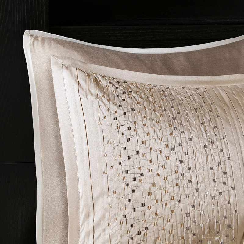 Édredon très grand 8 pièces - Fausse soie, broderie géométrique, rembourré, literie de chambre beige, soie avec