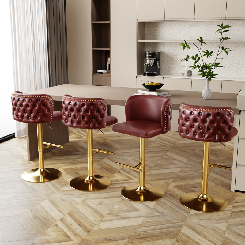 Ensemble de 4 tabourets de bar Modern, Noyer / doré