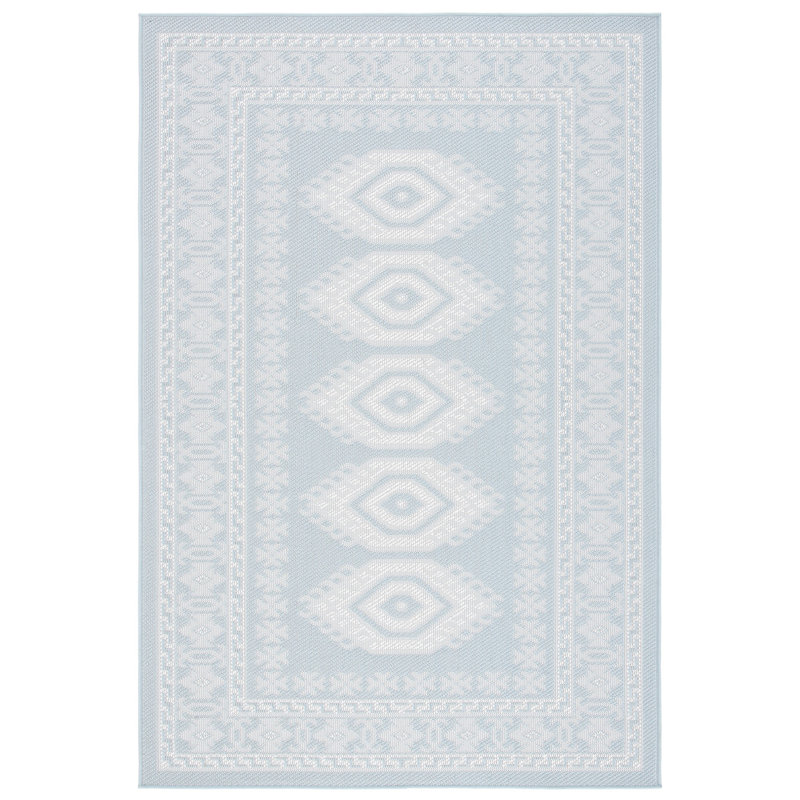 Aqua Blue Ivory Rectangular Synthetic Washable Rug