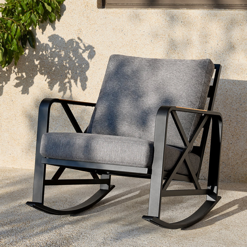 Chaise berçante d'extérieur avec coussins Chair Chaise berçante d'extérieur avec accoudoirs en bois, Gris