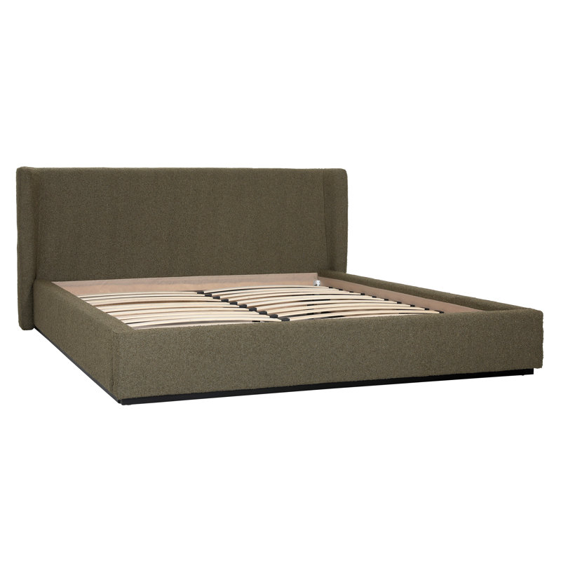 Tobias Upholstered Platform Bed, Olive, East King, King, Olive Green