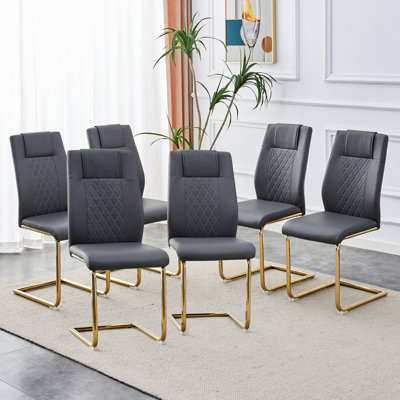 Chaises de salle à manger chic en similicuir avec pieds en métal, sièges confortables pour le salon, la chambre à coucher et la salle à manger, ensemble de 6