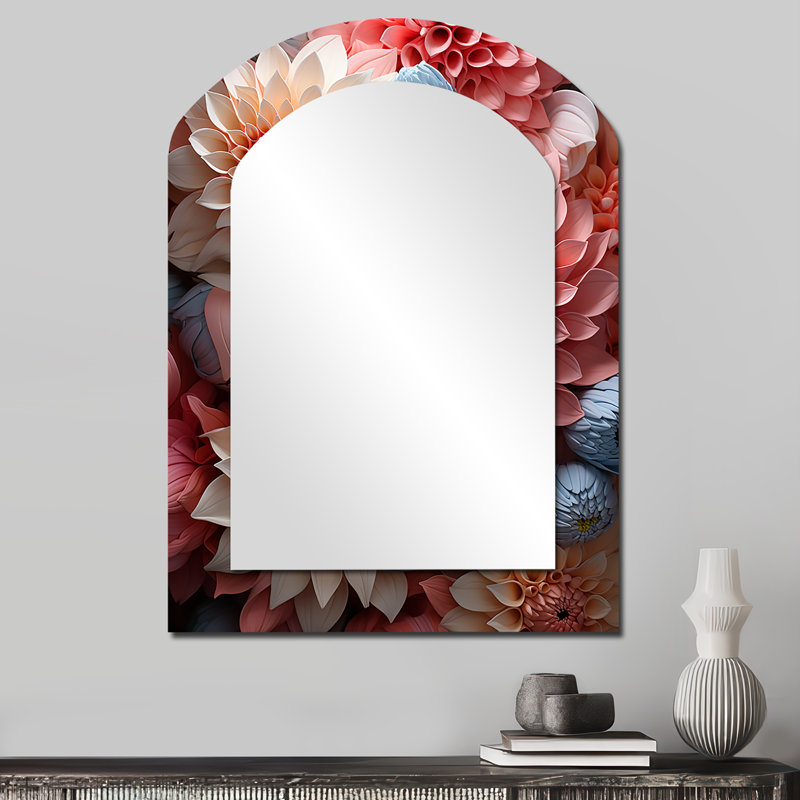 Soft Elegance Mums Flowers III - miroir décoratif en forme d'arche, miroir mural asymétrique traditionnel, 34 po x 25 po