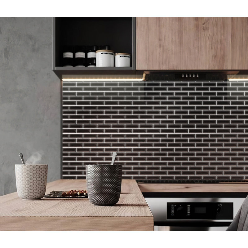 11.9"X 11.9" Polished Glass Brick Tile, Black