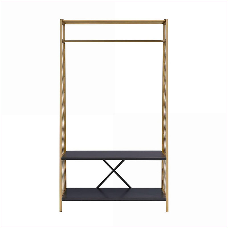  Portemanteau à 2 niveaux avec porte d'entrée en métal brossé et noir mat