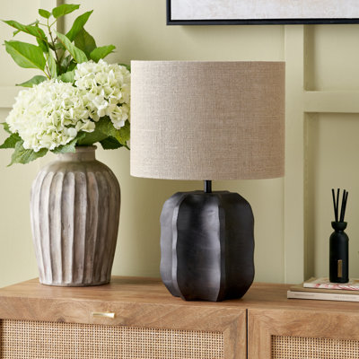 Khari Black Textured Wood Table Lamp