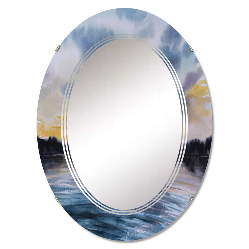 Coucher de soleil sur le lac I - Miroir mural nautique et côtier ovale, 30 po x 20 po