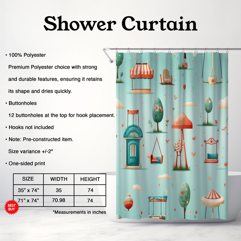Play Place - Rideau de douche Premium, H 74 po x l 71 po