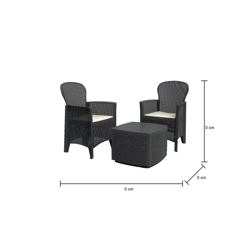 Outdoor Lounge Set Napoli, Garden Set With 2 Armchairs And 1 Container Table, Rattan Effect Sitting Area, Anthracite, Beige