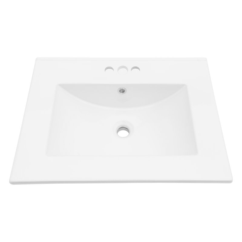 24"L White Ceramic Rectangular Bathroom Single Vanity Top Sink Only with Overflow, 4" Centerset