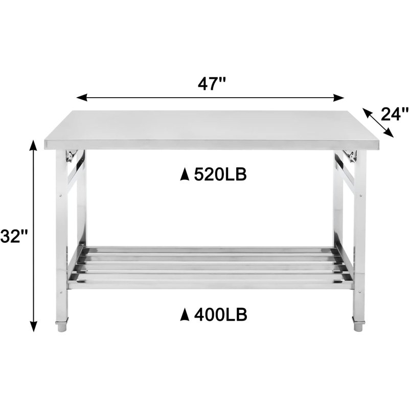 Stainless Steel Table, 48 x 24 Inches Metal Prep & Work Table with Adjustable Undershelf