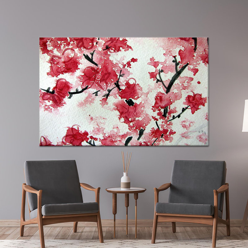 Impression sur toile de fleur de cerisier: paysage floral japonais élégant, toile blanche encadrée 1P