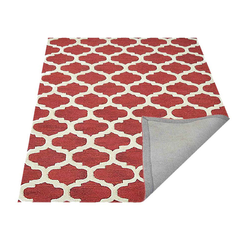 TAPIS DE SALLE ÉCOLOGIQUE EN LAINE TUFFÉE À LA MAIN - couleur rouge et blanc | Motif géométrique, Rectangle de 5 pi x 8 pi